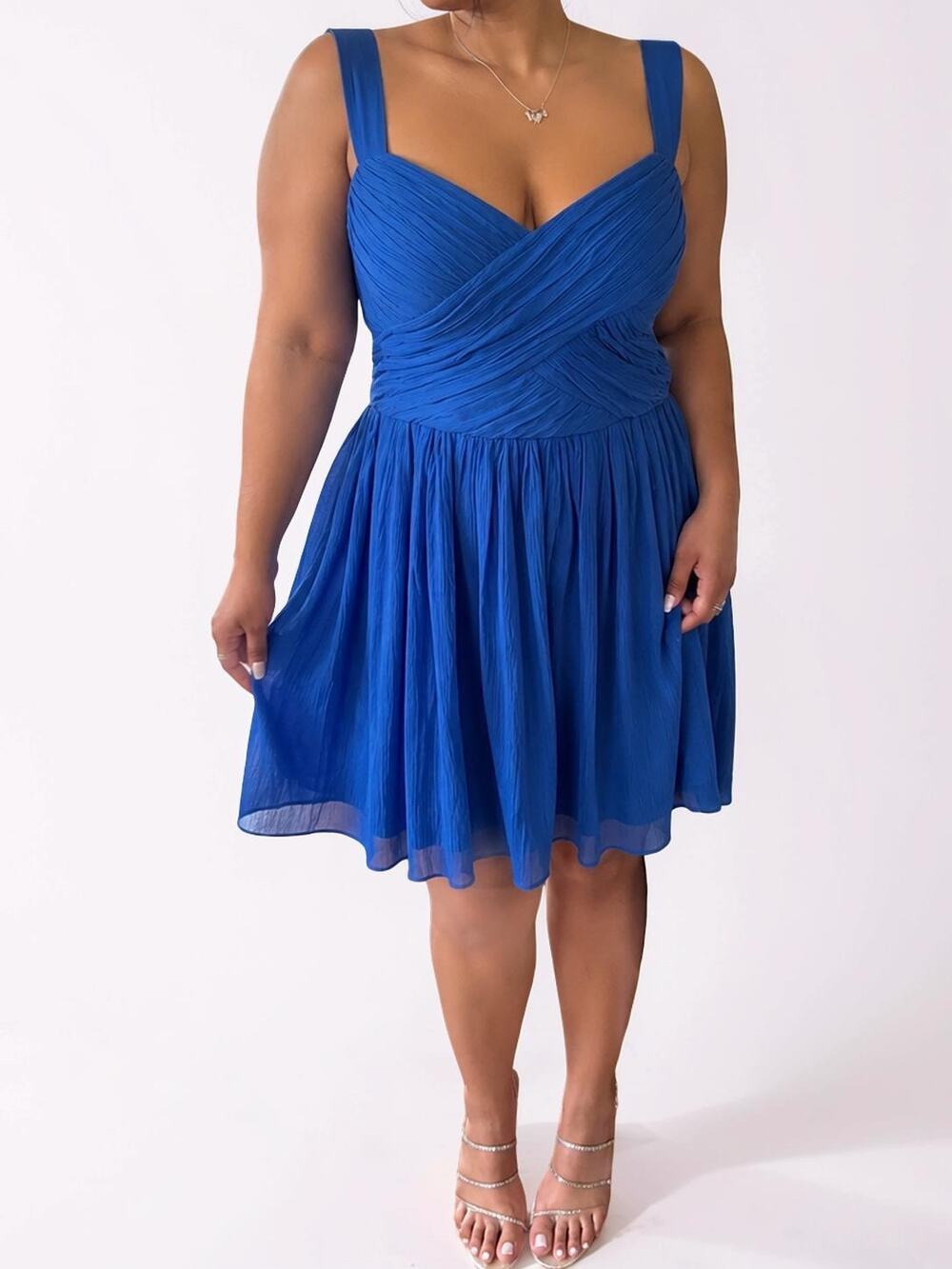Donna Morgan Silk Ruched Empire Waist Blue Cocktail Dress Size 14